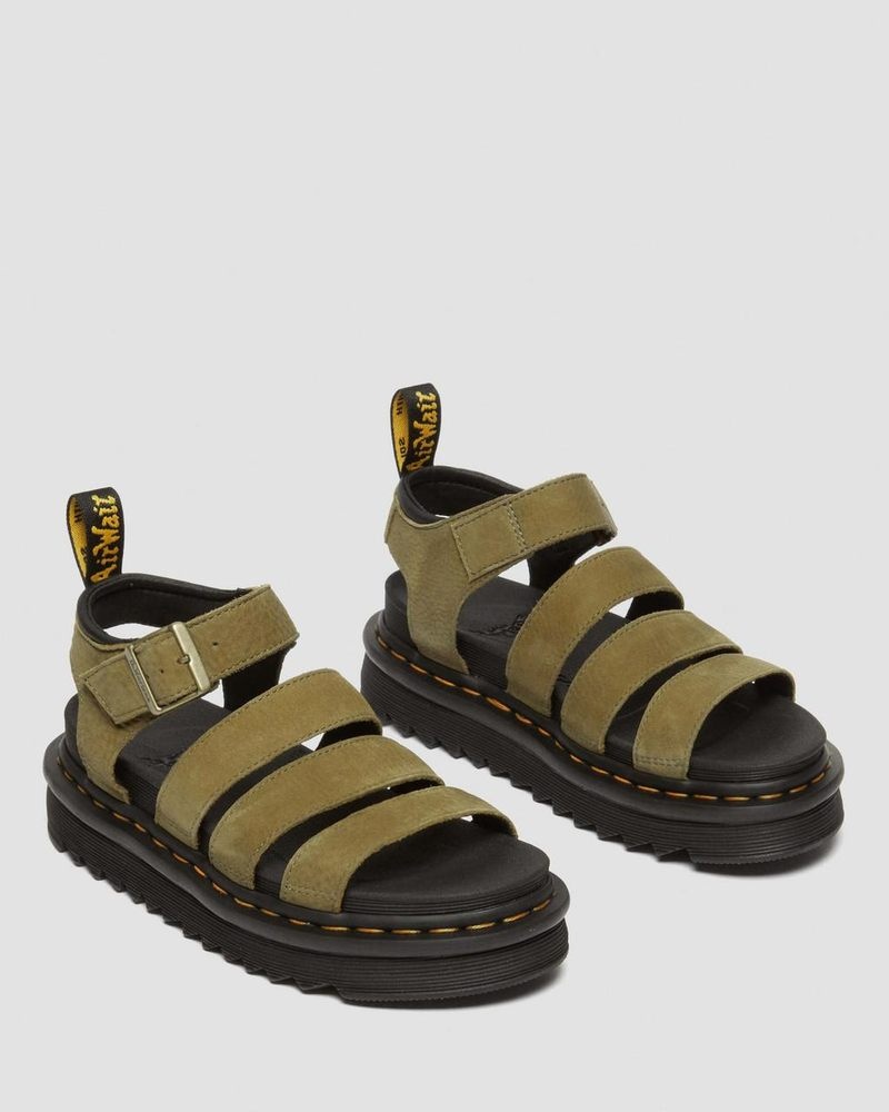 Sandalias Dr Martens Blaire Tumbled Nubuck Cuero Sandals (Tumbled Nubuck) Verde Oliva | AX97-O2NY