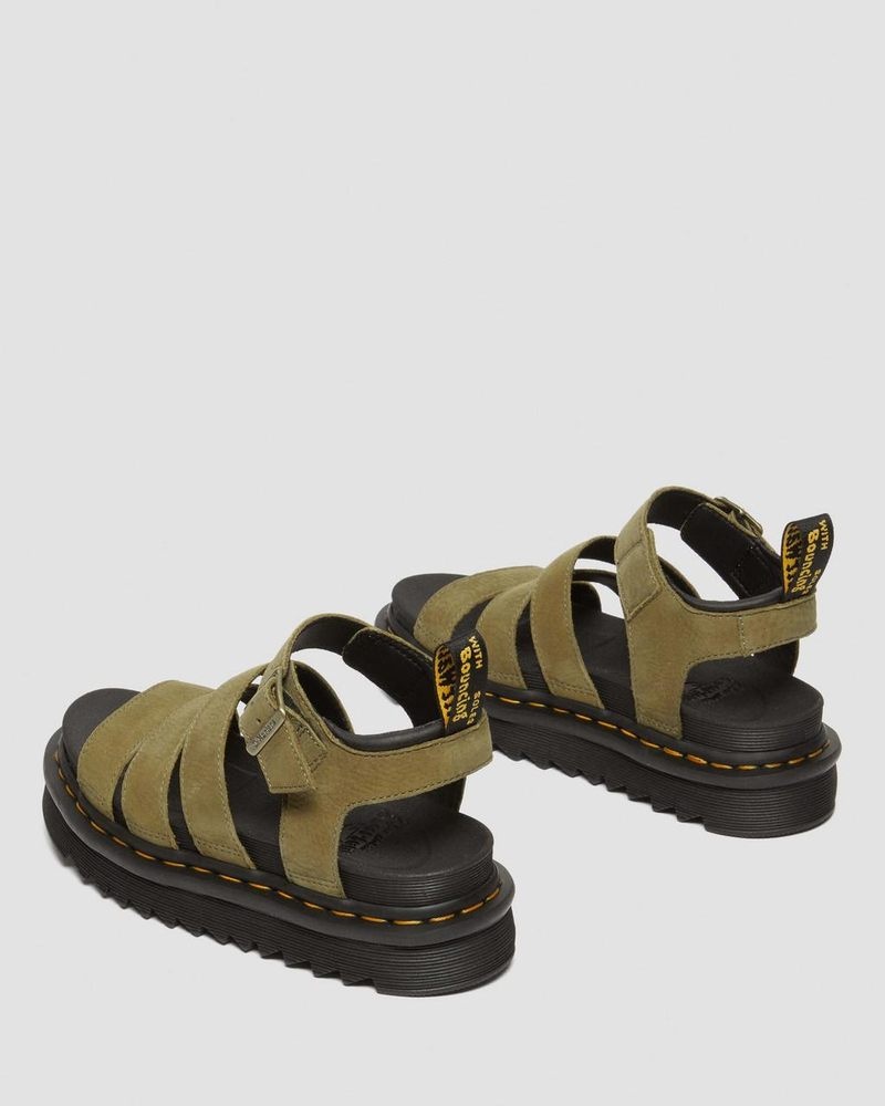 Sandalias Dr Martens Blaire Tumbled Nubuck Cuero Sandals (Tumbled Nubuck) Verde Oliva | AX97-O2NY