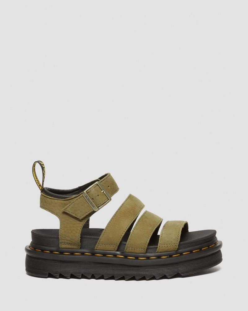 Sandalias Dr Martens Blaire Tumbled Nubuck Cuero Sandals (Tumbled Nubuck) Verde Oliva | AX97-O2NY