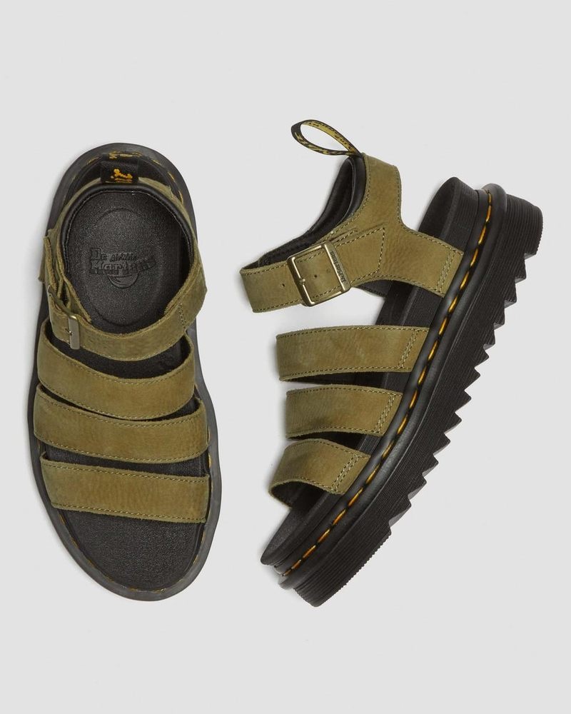 Sandalias Dr Martens Blaire Tumbled Nubuck Cuero Sandals (Tumbled Nubuck) Verde Oliva | AX97-O2NY