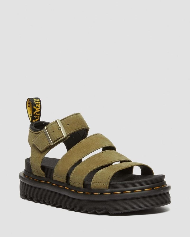 Sandalias Dr Martens Blaire Tumbled Nubuck Cuero Sandals (Tumbled Nubuck) Verde Oliva | AX97-O2NY