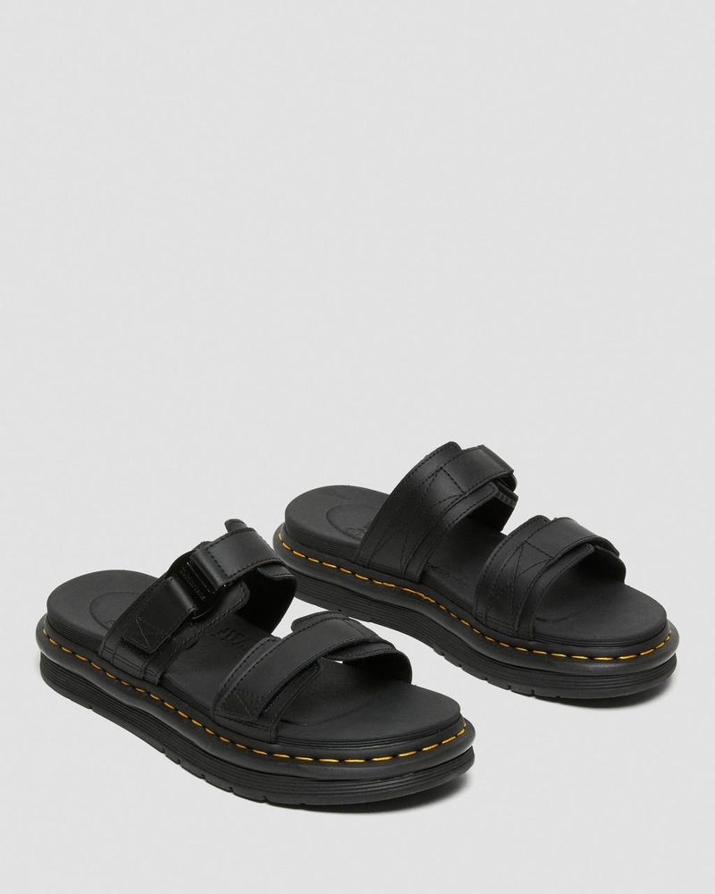 Sandalias Dr Martens Chilton Men's Cuero Chanclas Sandals (Hydro Cuero) Negras | KH41-V0LF