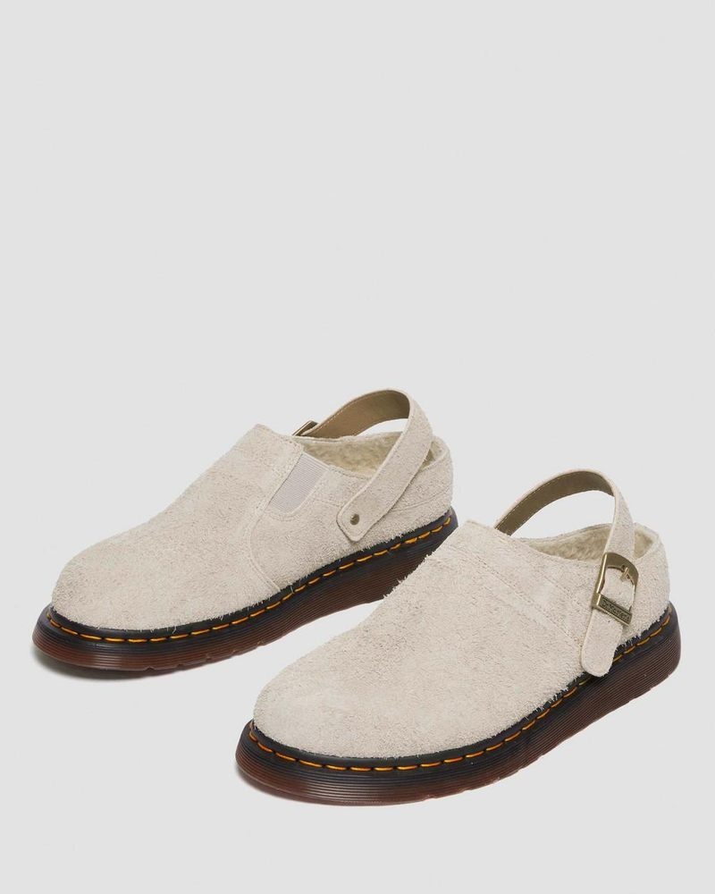 Sandalias Dr Martens Isham Faux Shearling Forro Gamuza Destalonadas Mules (Long Napped Gamuza) Vintage Taupe | GM83-M1MB