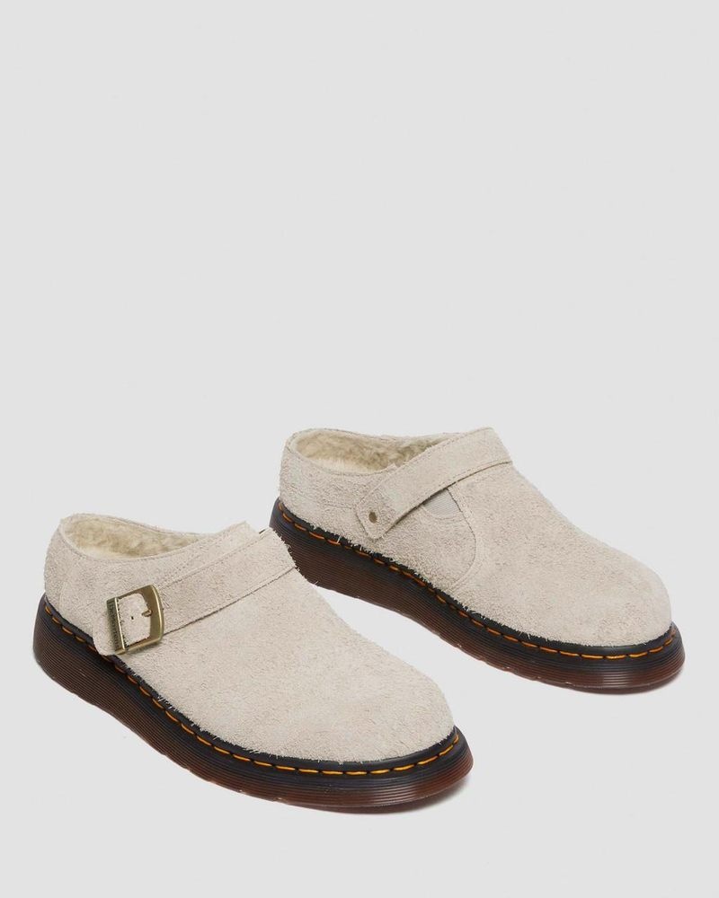 Sandalias Dr Martens Isham Faux Shearling Forro Gamuza Destalonadas Mules (Long Napped Gamuza) Vintage Taupe | GM83-M1MB