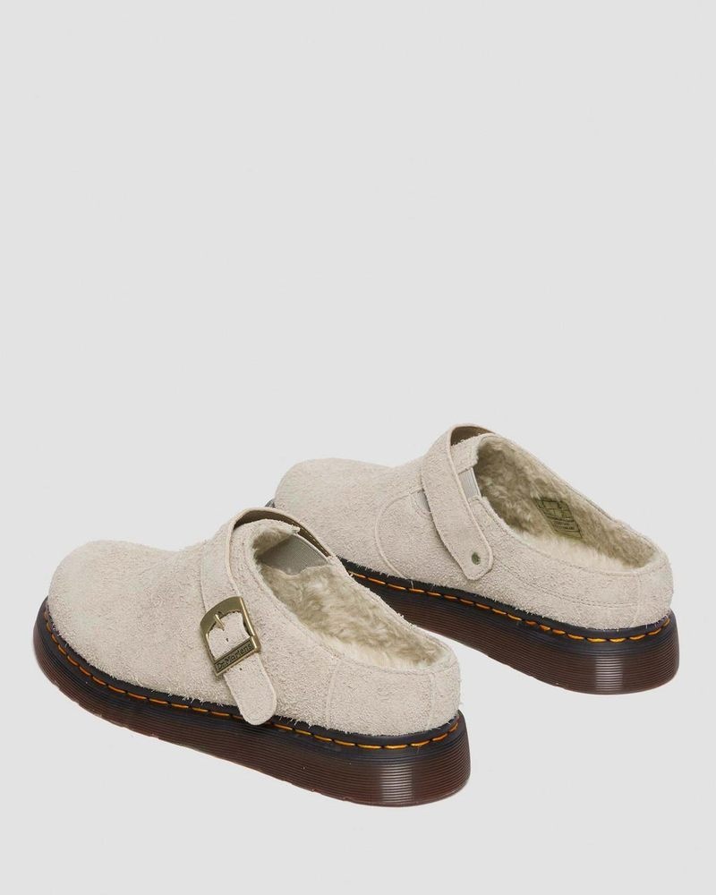 Sandalias Dr Martens Isham Faux Shearling Forro Gamuza Destalonadas Mules (Long Napped Gamuza) Vintage Taupe | GM83-M1MB