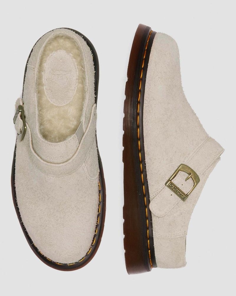 Sandalias Dr Martens Isham Faux Shearling Forro Gamuza Destalonadas Mules (Long Napped Gamuza) Vintage Taupe | GM83-M1MB