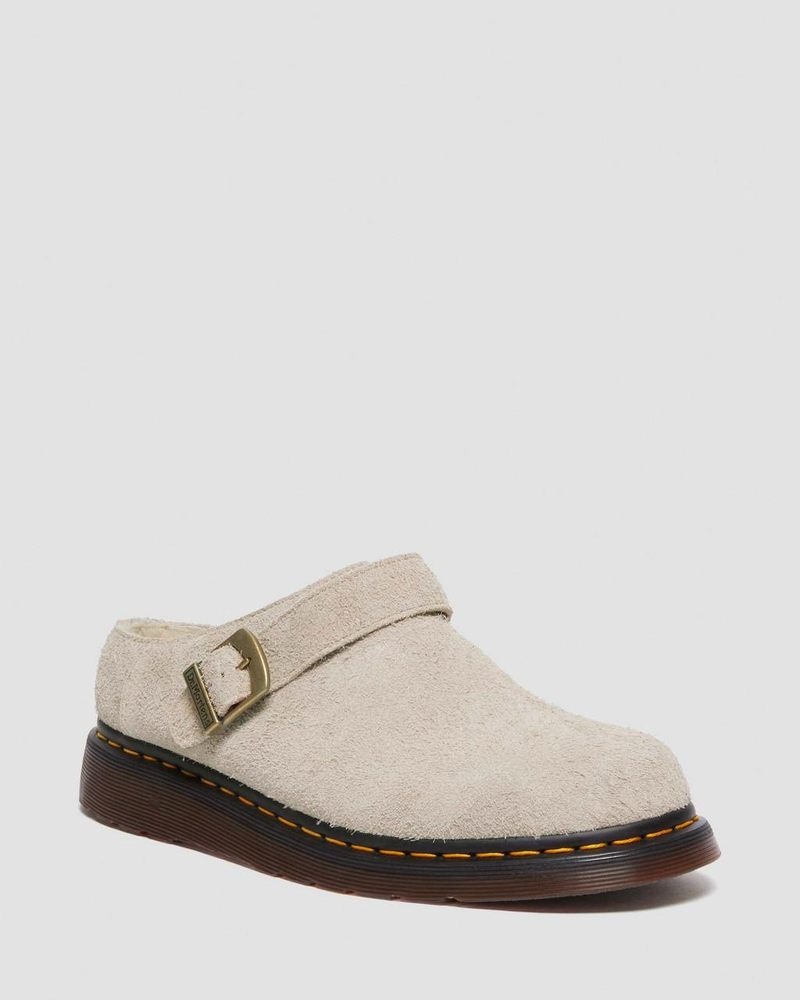 Sandalias Dr Martens Isham Faux Shearling Forro Gamuza Destalonadas Mules (Long Napped Gamuza) Vintage Taupe | GM83-M1MB