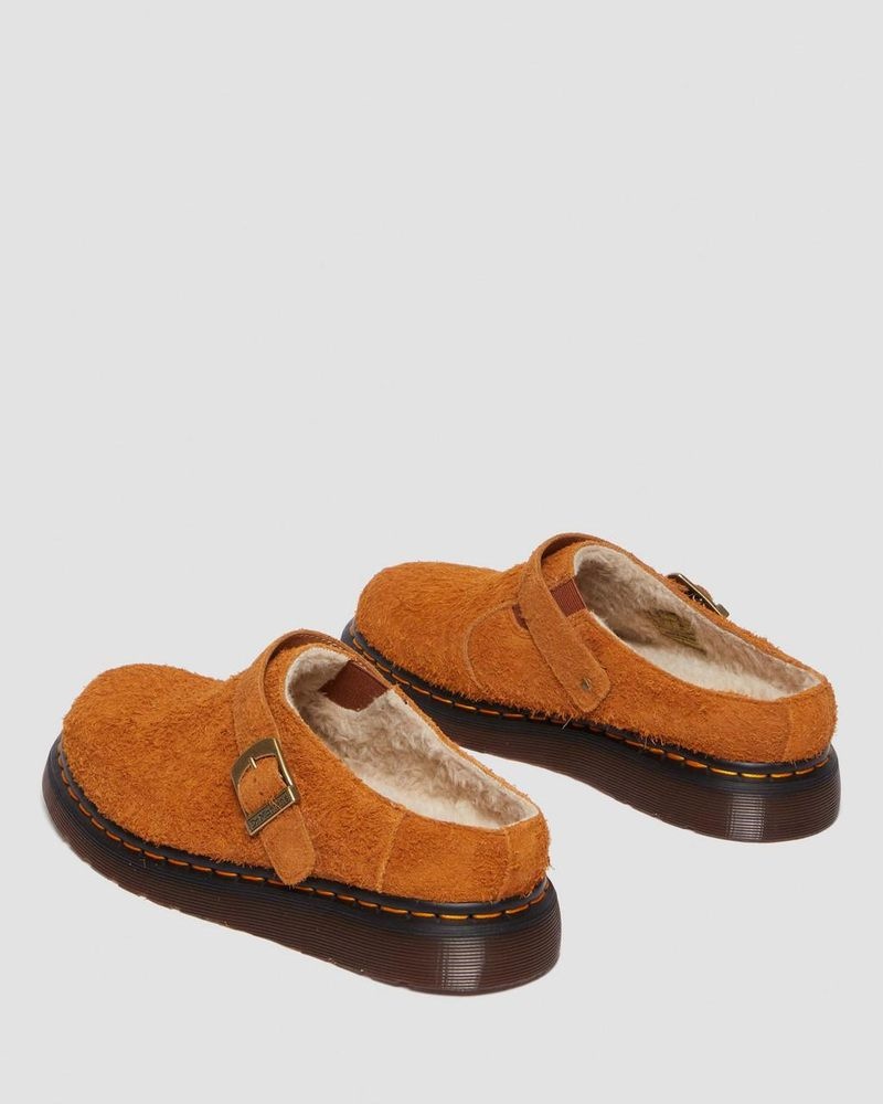 Sandalias Dr Martens Isham Faux Shearling Forro Gamuza Destalonadas Mules (Long Napped Gamuza) Marrones | ZJ95-V8IA