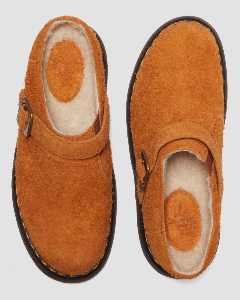 Sandalias Dr Martens Isham Faux Shearling Forro Gamuza Destalonadas Mules (Long Napped Gamuza) Marrones | ZJ95-V8IA