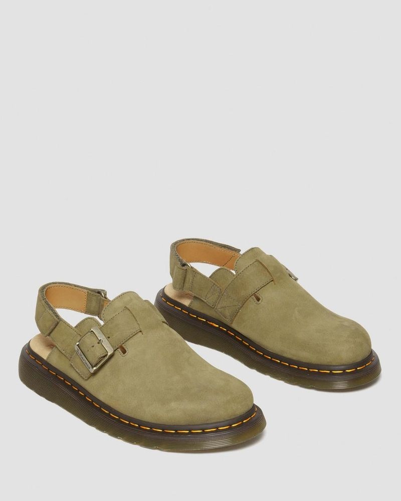 Sandalias Dr Martens Jorge II Tumbled Nubuck Cuero Destalonadas Mules (Tumbled Nubuck) Verde Oliva | MB48-P5HE