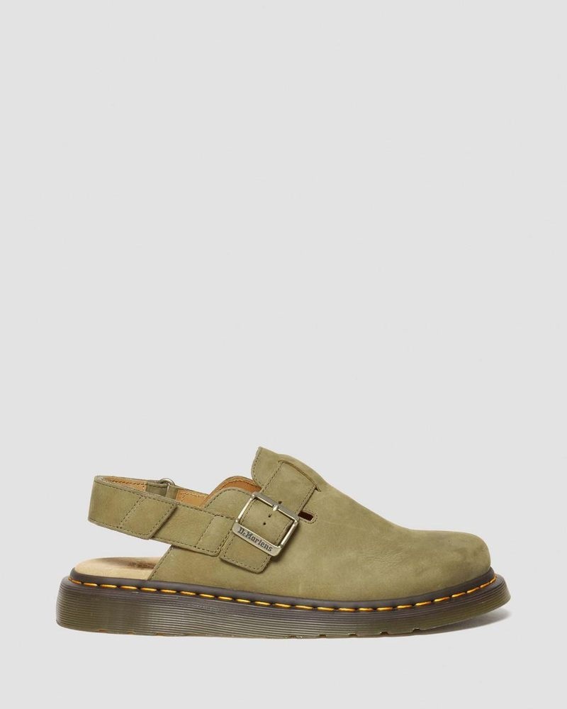 Sandalias Dr Martens Jorge II Tumbled Nubuck Cuero Destalonadas Mules (Tumbled Nubuck) Verde Oliva | MB48-P5HE