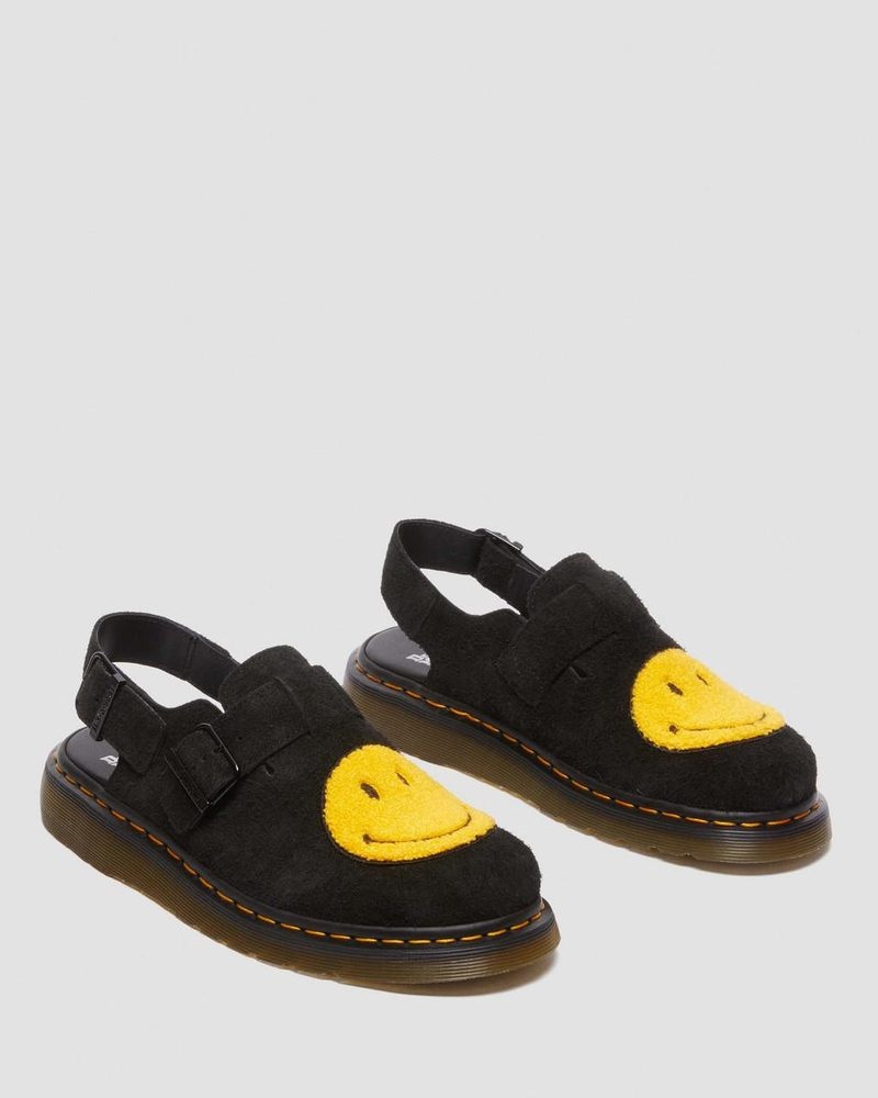 Sandalias Dr Martens Jorge Smiley Napped Gamuza Destalonadas Mules (Long Napped Gamuza) Negras | HF42-G3UZ