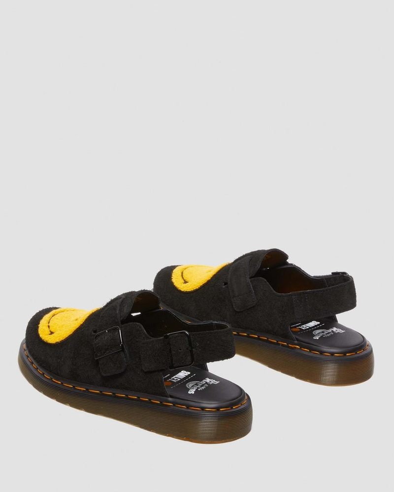 Sandalias Dr Martens Jorge Smiley Napped Gamuza Destalonadas Mules (Long Napped Gamuza) Negras | HF42-G3UZ