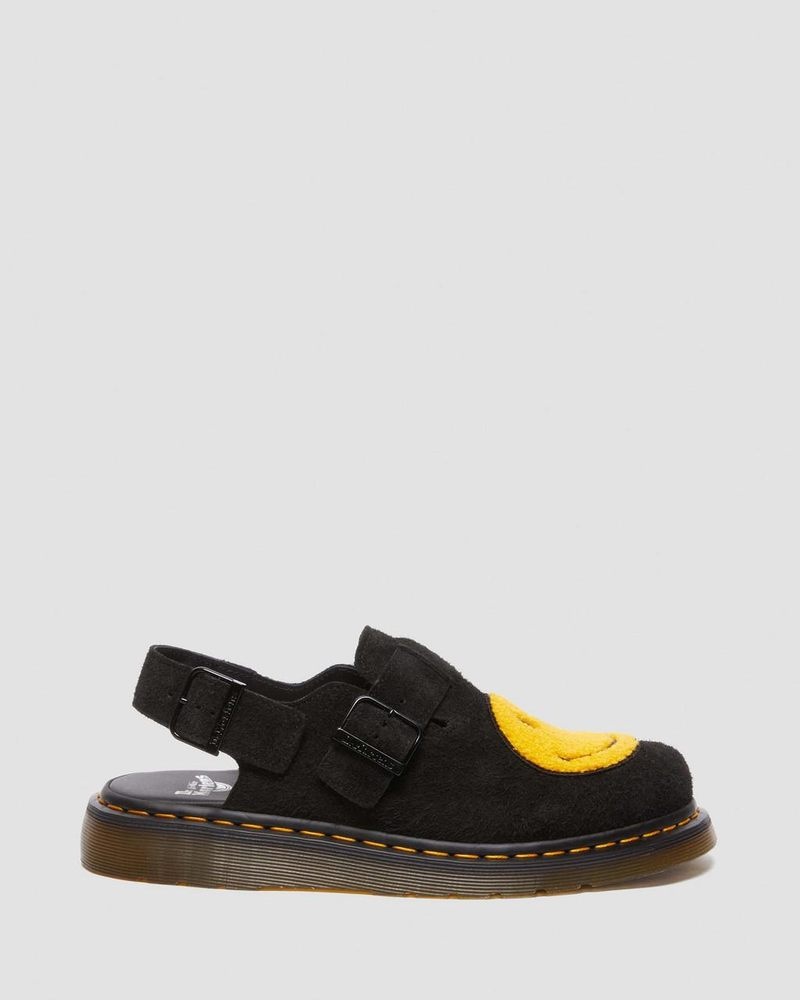 Sandalias Dr Martens Jorge Smiley Napped Gamuza Destalonadas Mules (Long Napped Gamuza) Negras | HF42-G3UZ