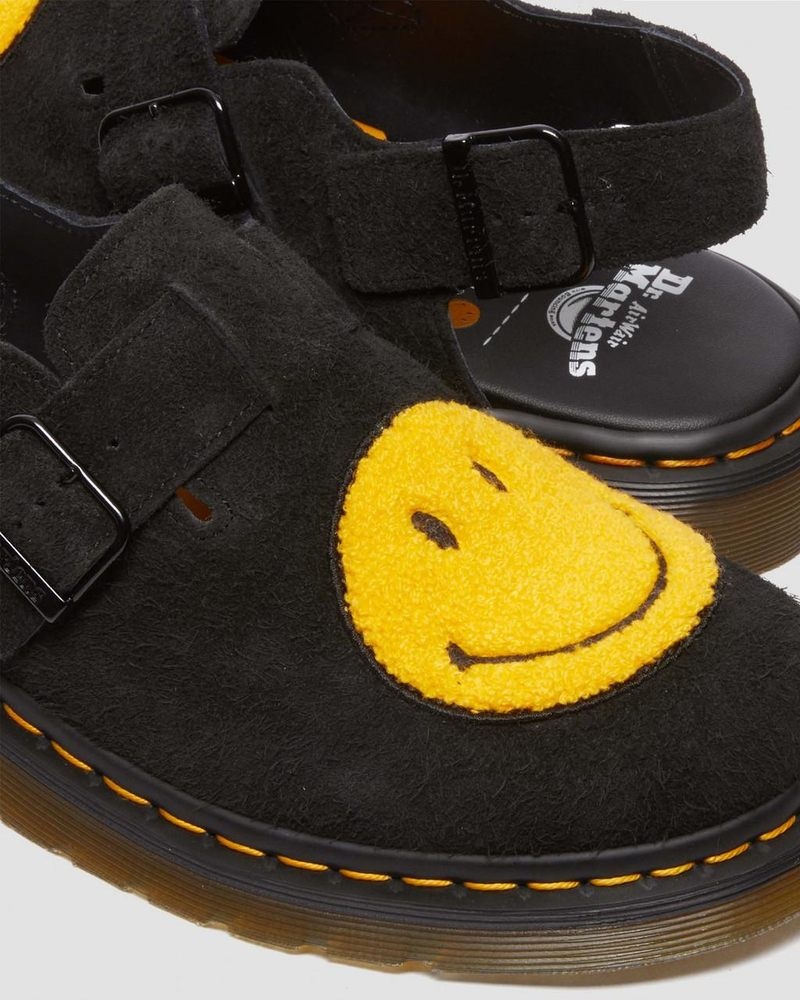 Sandalias Dr Martens Jorge Smiley Napped Gamuza Destalonadas Mules (Long Napped Gamuza) Negras | HF42-G3UZ