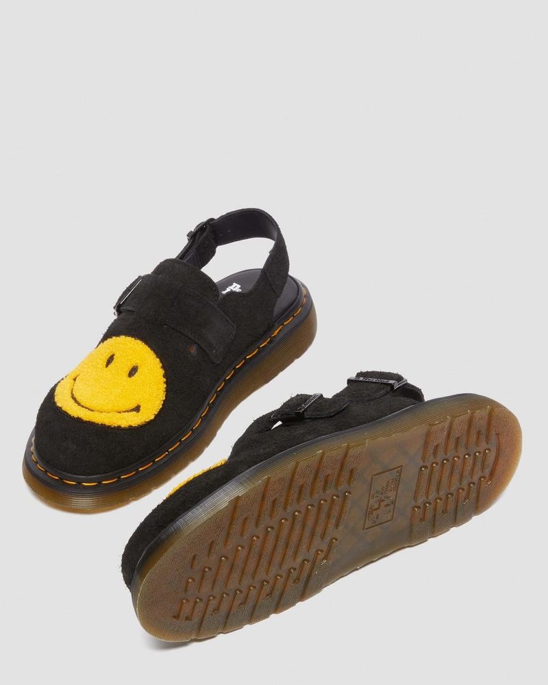 Sandalias Dr Martens Jorge Smiley Napped Gamuza Destalonadas Mules (Long Napped Gamuza) Negras | HF42-G3UZ