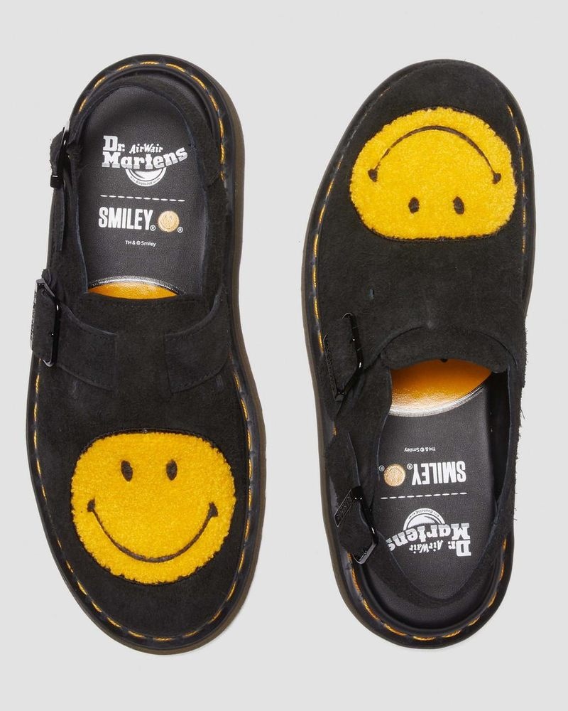 Sandalias Dr Martens Jorge Smiley Napped Gamuza Destalonadas Mules (Long Napped Gamuza) Negras | HF42-G3UZ