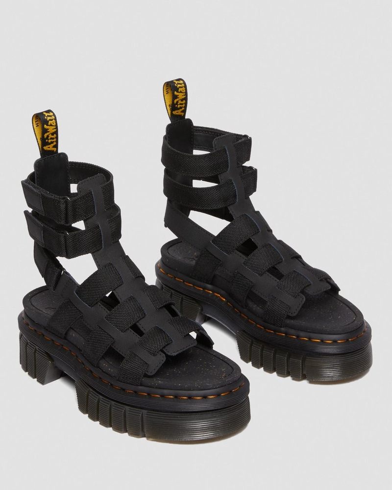 Sandalias Dr Martens Ricki Cuero Plataforma Gladiator Sandals (Ajax+Extra Tough 50/50) Negras | EO37-S1NC