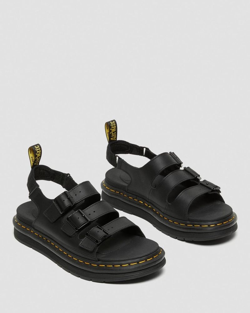 Sandalias Dr Martens Soloman Men's Cuero Correa Sandals (Hydro Cuero) Negras | UF22-L9KS