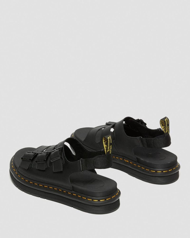 Sandalias Dr Martens Soloman Men's Cuero Correa Sandals (Hydro Cuero) Negras | UF22-L9KS