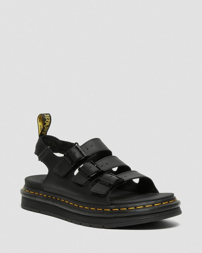 Sandalias Dr Martens Soloman Men\'s Cuero Correa Sandals (Hydro Cuero) Negras | UF22-L9KS