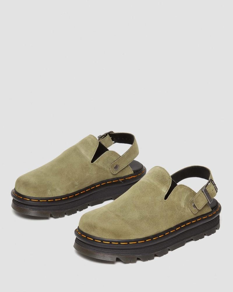 Sandalias Dr Martens Zebzag Gamuza Casuales Destalonadas Plataforma Mules (E.H.Gamuza) Verde Oliva | AX38-U9LA