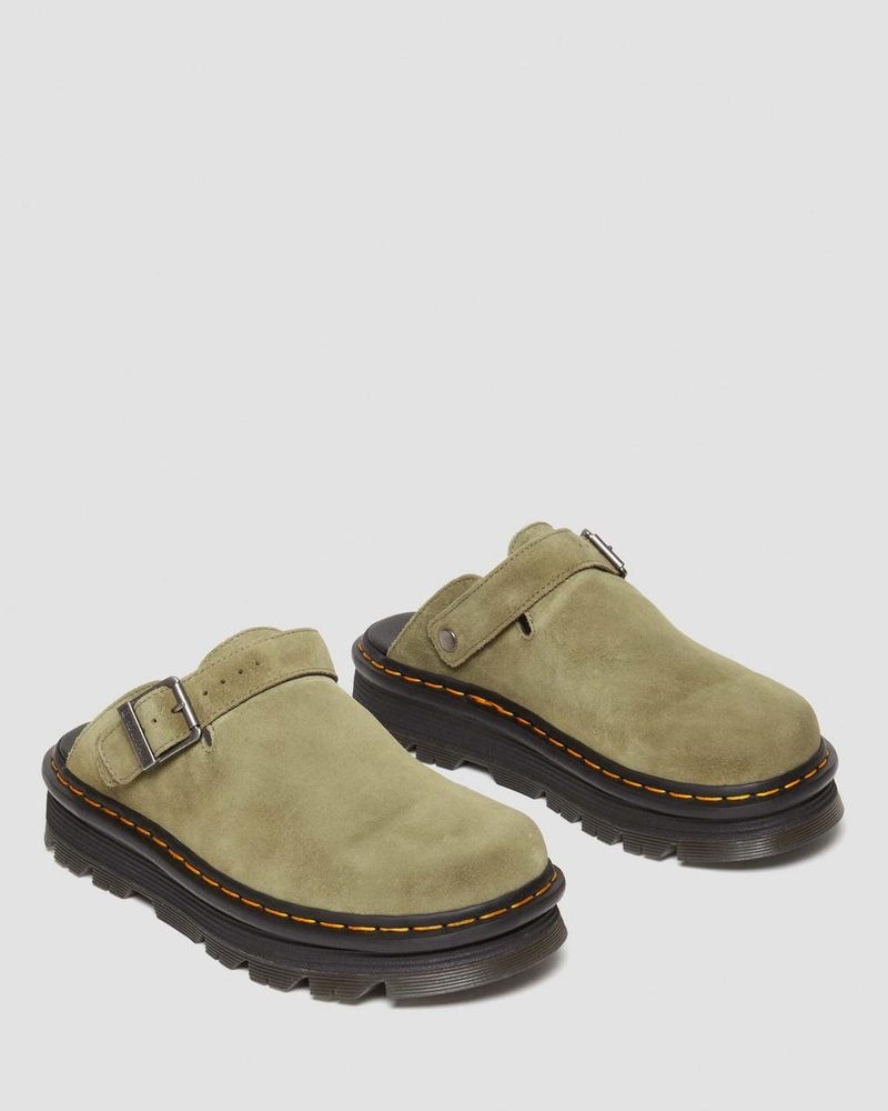 Sandalias Dr Martens Zebzag Gamuza Casuales Destalonadas Plataforma Mules (E.H.Gamuza) Verde Oliva | AX38-U9LA