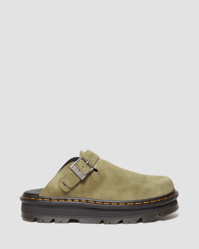 Sandalias Dr Martens Zebzag Gamuza Casuales Destalonadas Plataforma Mules (E.H.Gamuza) Verde Oliva | AX38-U9LA