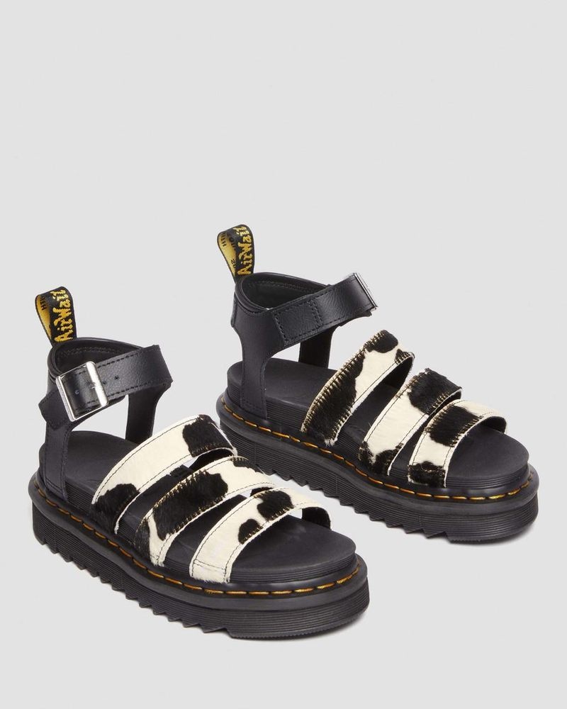 Sandalias de Plataforma Dr Martens Blaire Hair-On Cow Print Correa Sandals Negras | MV69-Y1LM