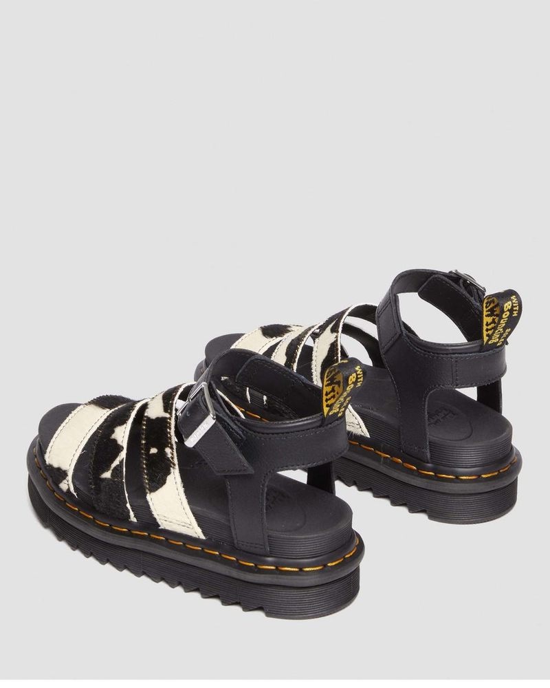 Sandalias de Plataforma Dr Martens Blaire Hair-On Cow Print Correa Sandals Negras | MV69-Y1LM