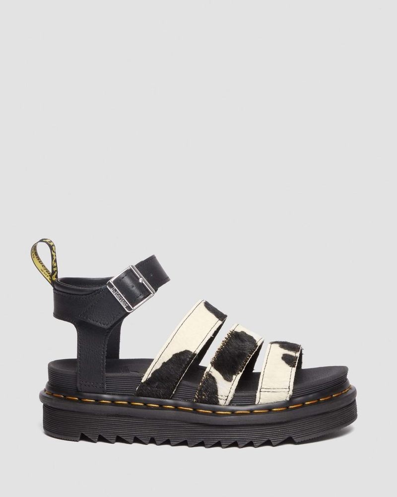 Sandalias de Plataforma Dr Martens Blaire Hair-On Cow Print Correa Sandals Negras | MV69-Y1LM