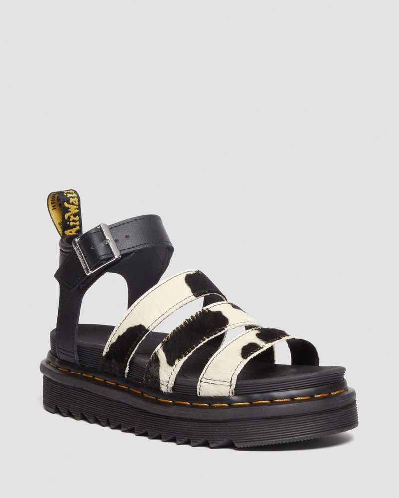 Sandalias de Plataforma Dr Martens Blaire Hair-On Cow Print Correa Sandals Negras | MV69-Y1LM