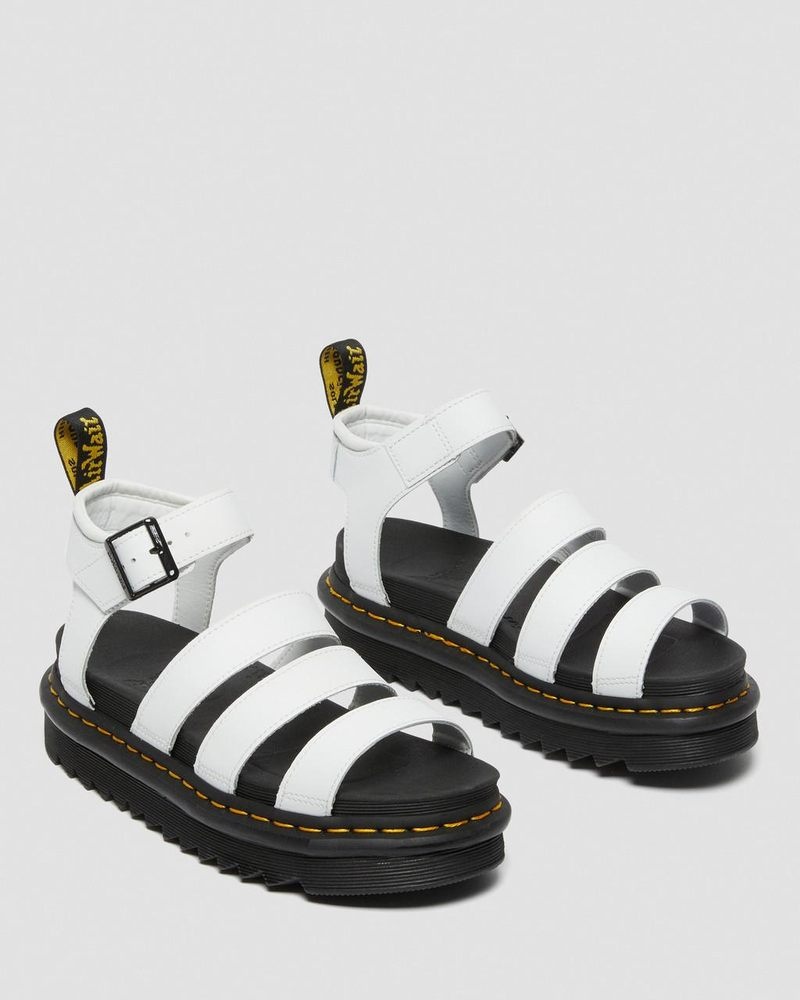 Sandalias de Plataforma Dr Martens Blaire Hydro Cuero Correa Sandals (Hydro Cuero) Blancas | ES97-L2AI