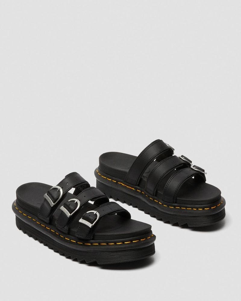 Sandalias de Plataforma Dr Martens Blaire Cuero Chanclas Sandals (Hydro Cuero) Negras | WJ06-U8CD