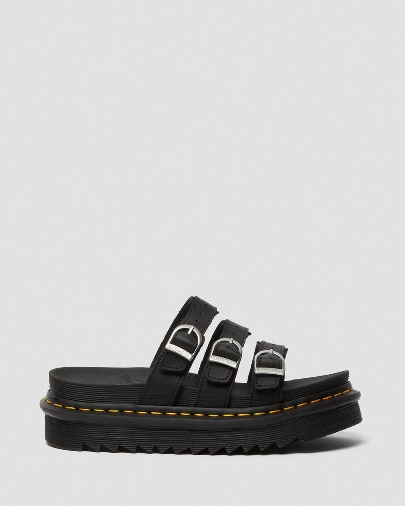 Sandalias de Plataforma Dr Martens Blaire Cuero Chanclas Sandals (Hydro Cuero) Negras | WJ06-U8CD