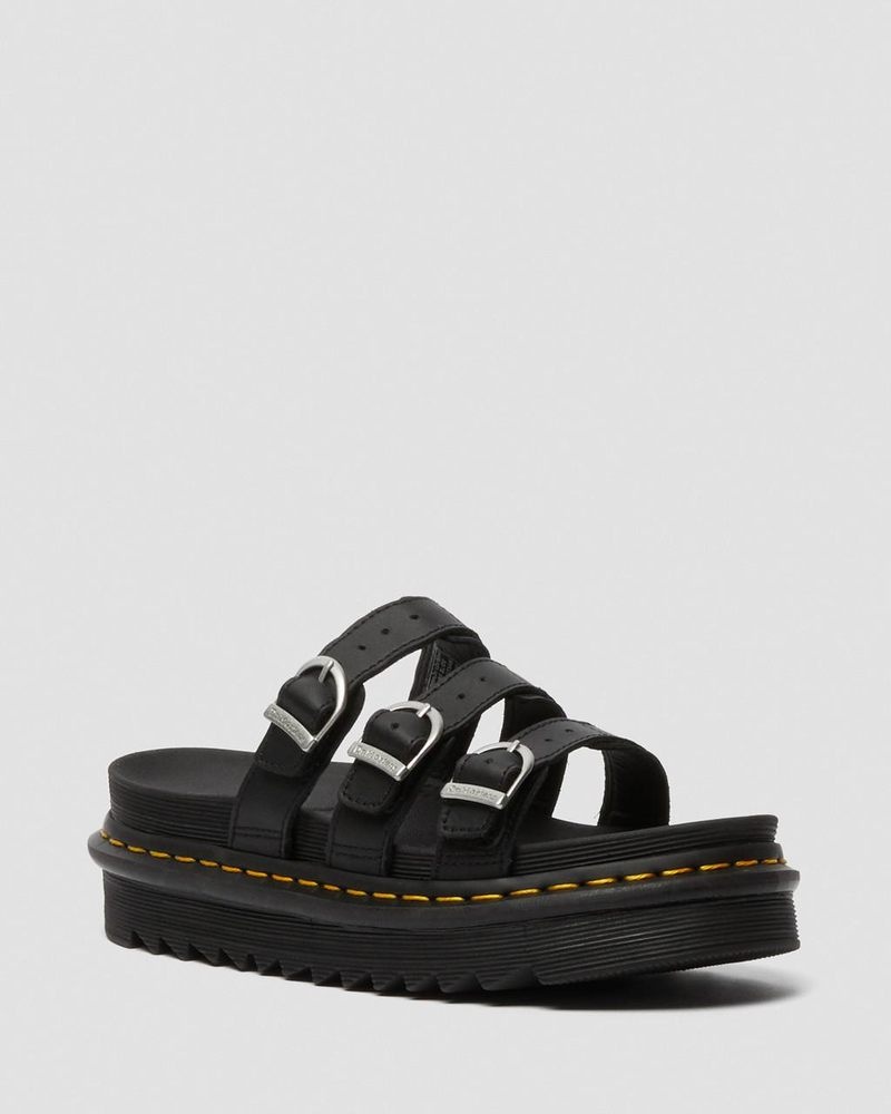 Sandalias de Plataforma Dr Martens Blaire Cuero Chanclas Sandals (Hydro Cuero) Negras | WJ06-U8CD