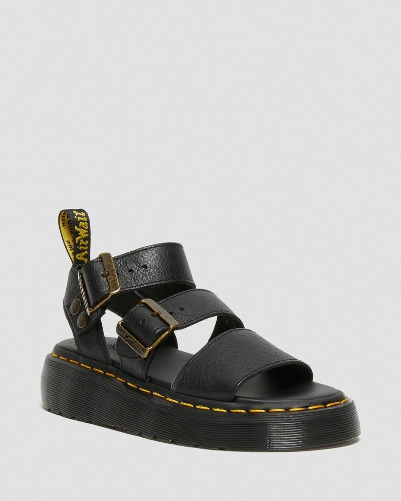 Sandalias de Plataforma Dr Martens Gryphon Pisa Cuero Plataforma Sandals (Pisa) Negras | BL67-V3VB