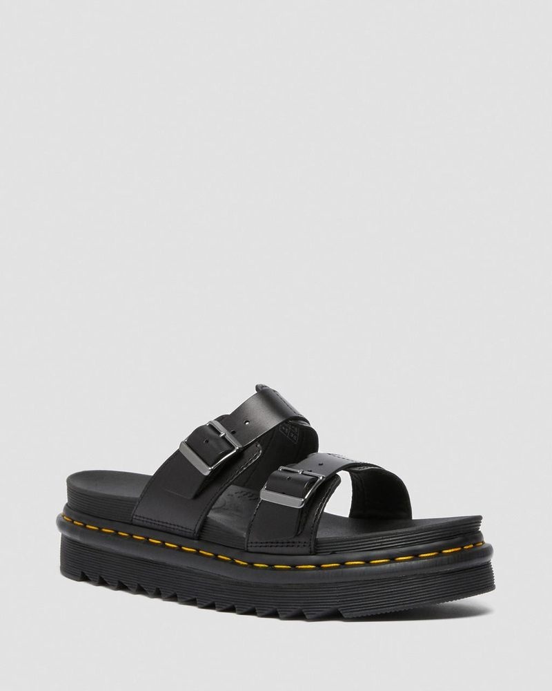 Sandalias de Plataforma Dr Martens Myles Brando Cuero Hebilla Chanclas Sandals (Brando) Negras | XJ95-D8FB