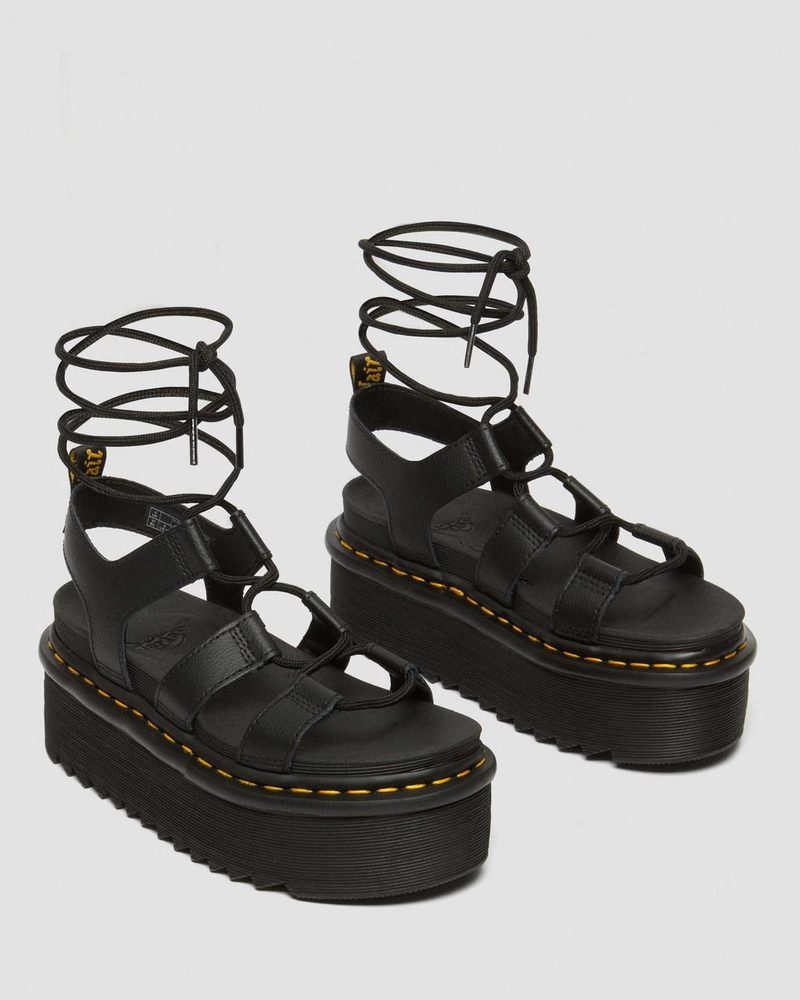 Sandalias de Plataforma Dr Martens Nartilla Athena Cuero Gladiator Plataforma Sandals (Athena) Negras | GT08-I6OJ