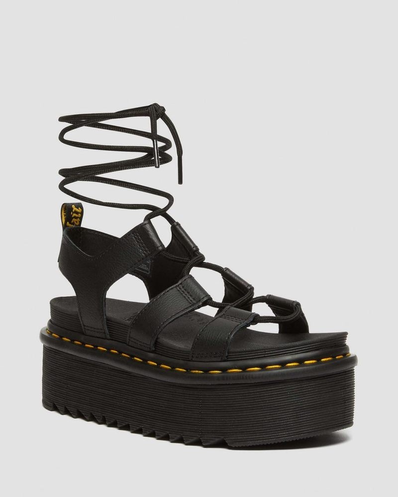 Sandalias de Plataforma Dr Martens Nartilla Athena Cuero Gladiator Plataforma Sandals (Athena) Negras | GT08-I6OJ