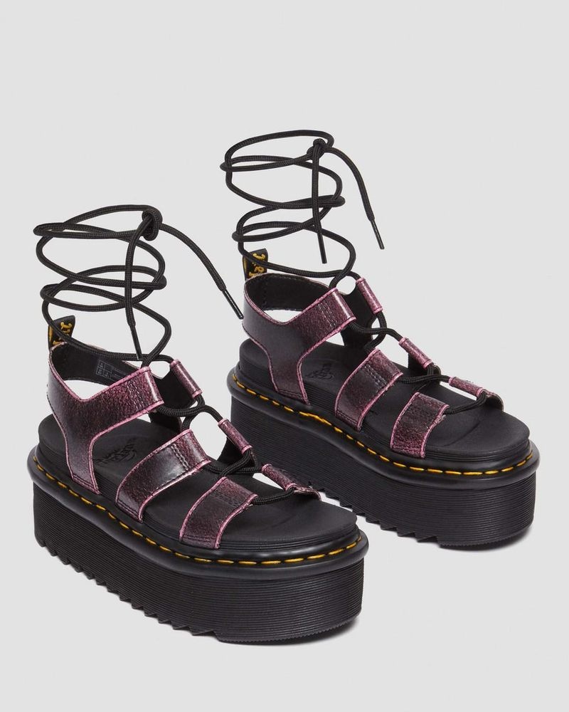 Sandalias de Plataforma Dr Martens Nartilla Distressed Cuero Plataforma Gladiator Sandals (Two Tone Rub Off) Negras Rosas | NE95-R1JX