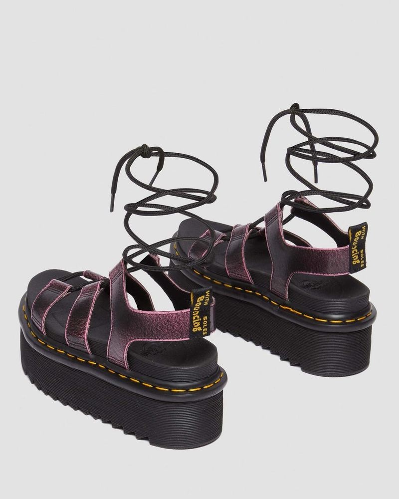 Sandalias de Plataforma Dr Martens Nartilla Distressed Cuero Plataforma Gladiator Sandals (Two Tone Rub Off) Negras Rosas | NE95-R1JX