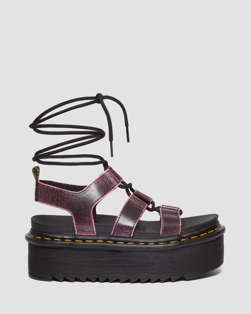 Sandalias de Plataforma Dr Martens Nartilla Distressed Cuero Plataforma Gladiator Sandals (Two Tone Rub Off) Negras Rosas | NE95-R1JX