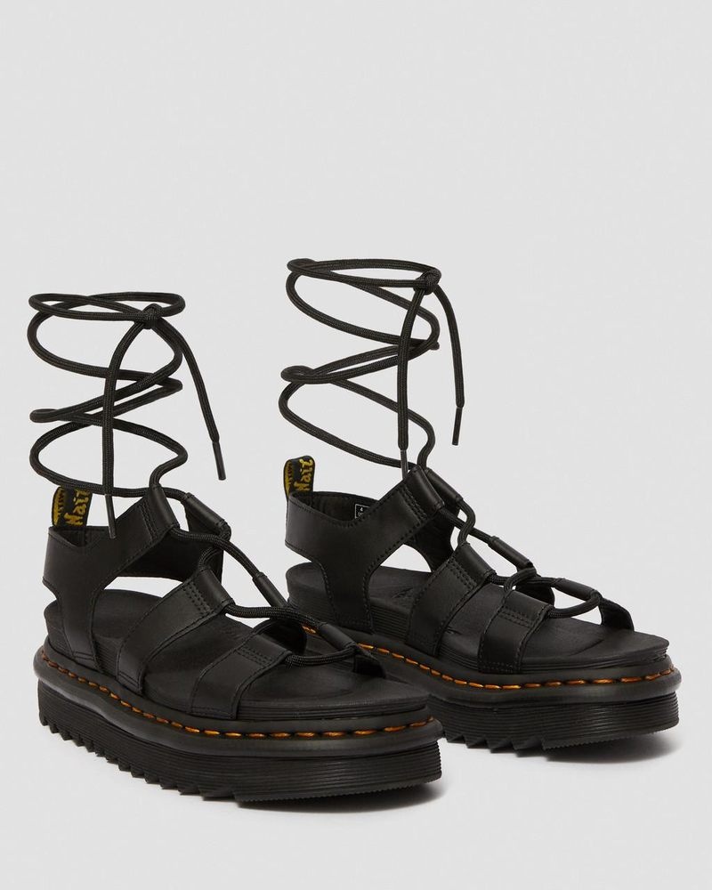 Sandalias de Plataforma Dr Martens Nartilla - Cuero Gladiator Sandals (Hydro Cuero) Negras | FN30-E4DQ