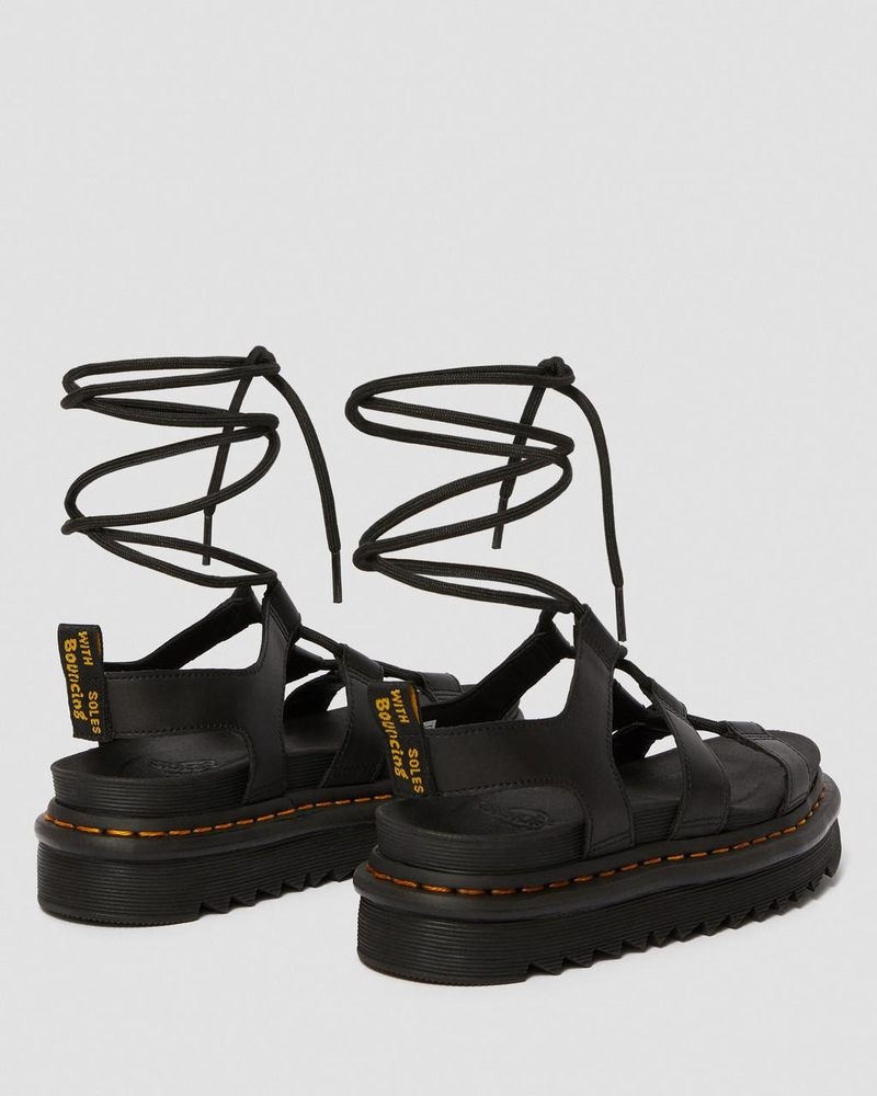 Sandalias de Plataforma Dr Martens Nartilla - Cuero Gladiator Sandals (Hydro Cuero) Negras | FN30-E4DQ