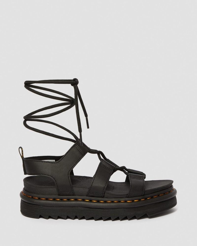 Sandalias de Plataforma Dr Martens Nartilla - Cuero Gladiator Sandals (Hydro Cuero) Negras | FN30-E4DQ