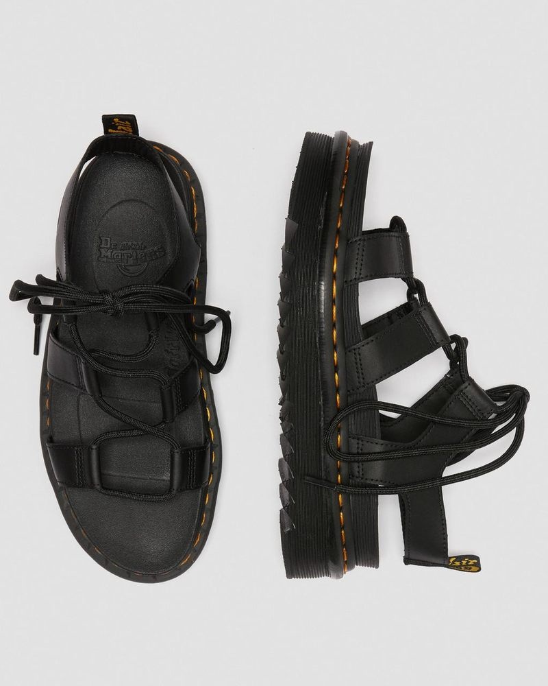 Sandalias de Plataforma Dr Martens Nartilla - Cuero Gladiator Sandals (Hydro Cuero) Negras | FN30-E4DQ