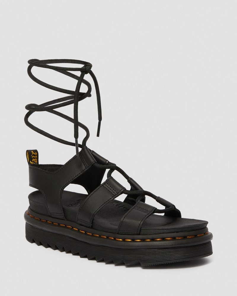 Sandalias de Plataforma Dr Martens Nartilla - Cuero Gladiator Sandals (Hydro Cuero) Negras | FN30-E4DQ