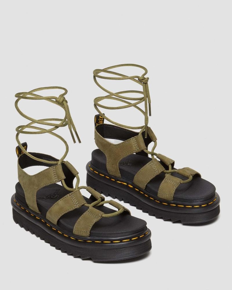 Sandalias de Plataforma Dr Martens Nartilla Tumbled Nubuck Cuero Gladiator Sandals (Tumbled Nubuck) Verde Oliva | EK92-O4VO