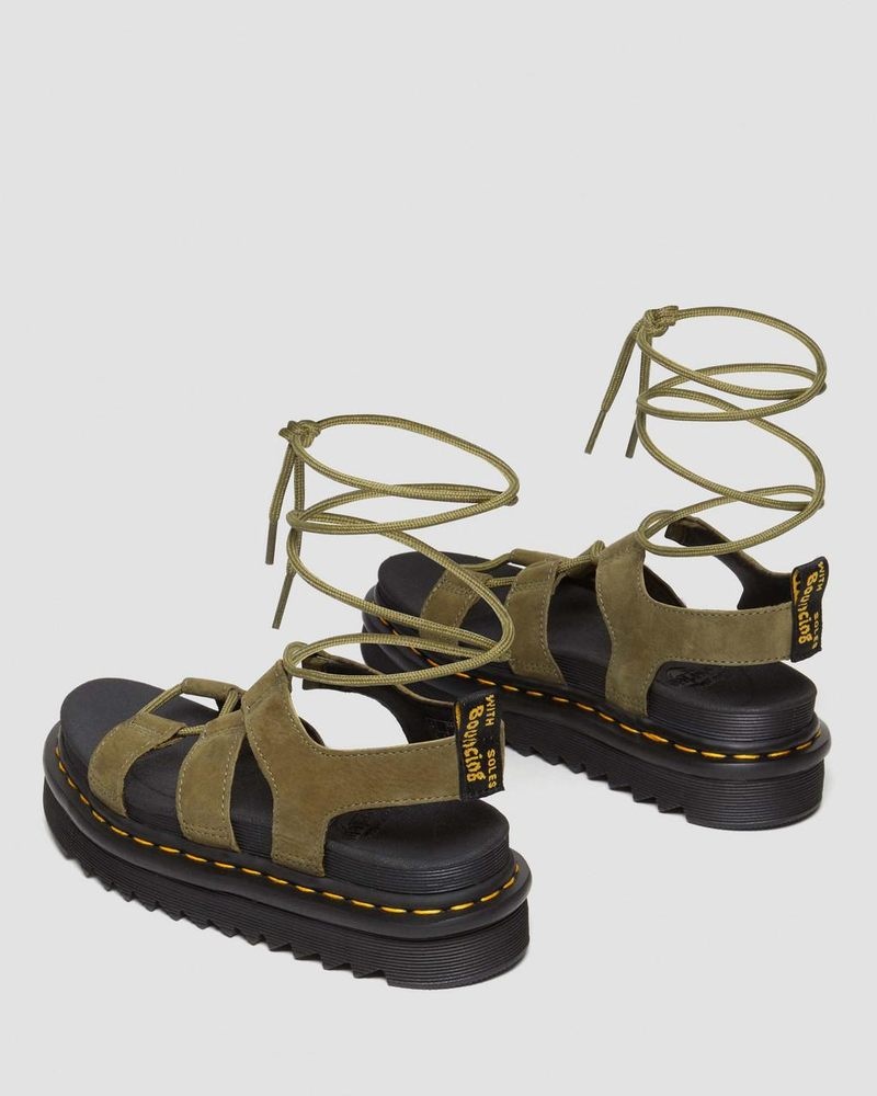 Sandalias de Plataforma Dr Martens Nartilla Tumbled Nubuck Cuero Gladiator Sandals (Tumbled Nubuck) Verde Oliva | EK92-O4VO